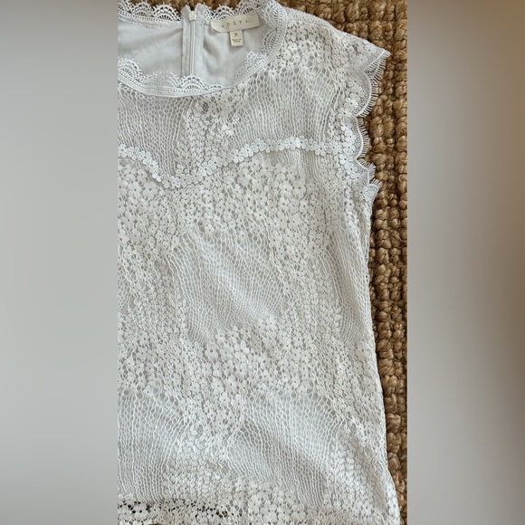 Adiva Dressy White Lace Floral Short Sleeve Top Size Medium - Picture 4 of 8